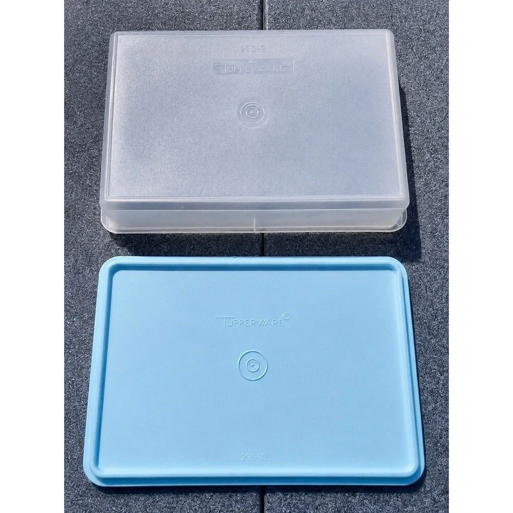 Vintage Tupperware 290-2 Snack N Stor Deli Keeper Blue Lid 291-10 13x9 USA